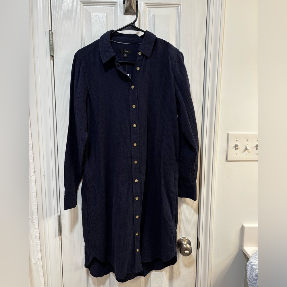 J. Crew Dark Blue Button-Down Long Sleeve Dress